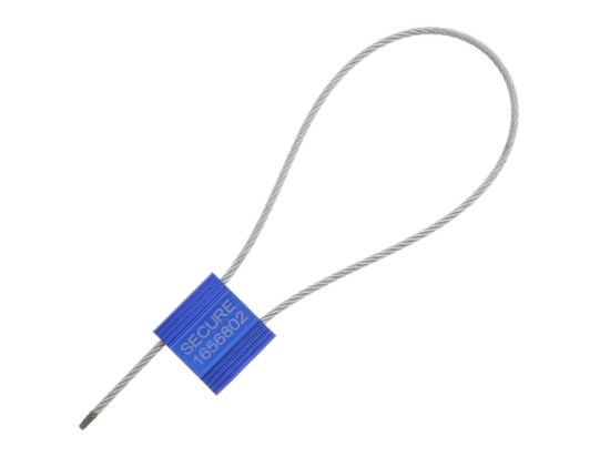 Picture of 12 Inch Blue Pull Tight Galvanized Steel Cable Seal, 2.5mm Wire, Sequential Numbering, 50 Pack