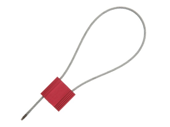 Picture of 12 Inch Red Pull Tight Galvanized Steel Cable Seal, 2.5mm Wire, Blank, 50 Pack