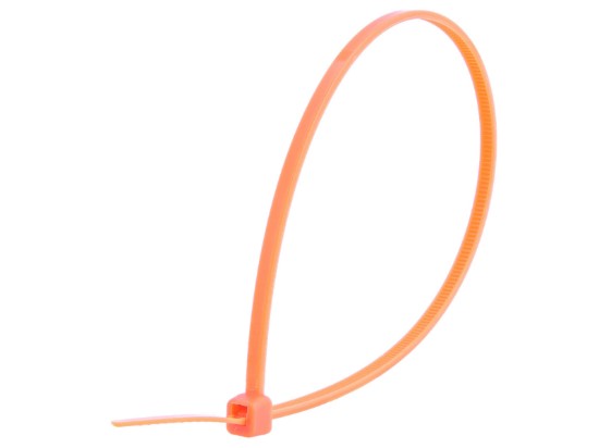 Picture of 8 Inch Fluorescent Orange Mini Cable Ties - 100 Pack, Nylon 6/6, UL 94V-2, RoHS, 18 Lbs Strength