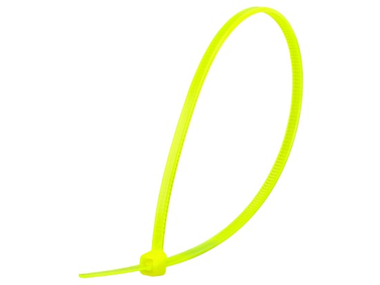 Picture of 8 Inch Fluorescent Yellow Mini Cable Ties - 100 Pack, Nylon, UL 94V-2, 18 Lbs, 2 Inch Max Bundle