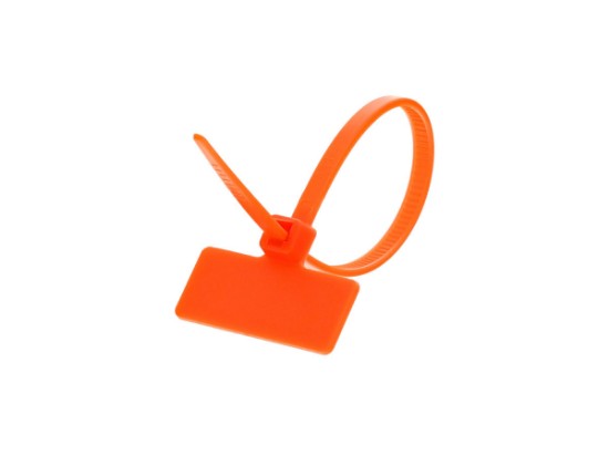 Picture of 4 Inch Orange Mini ID Cable Tie w/ Outside Flag - 100 Pack