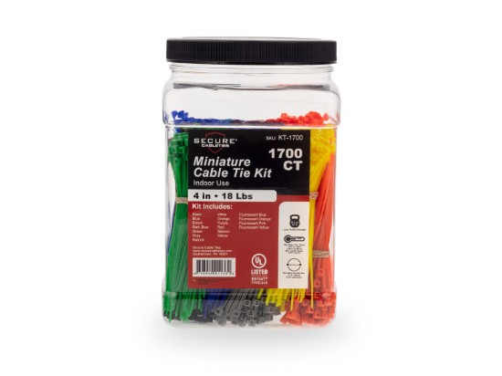 Picture of 1700 Piece 4 Inch Multi-Color Nylon Cable Tie Kit, General Purpose, UL 94V-2, RoHS Compliant