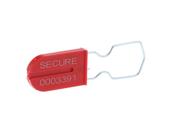 Picture of Red Plastic Security Seal with Large Metal Wire Ring - 100 Pack