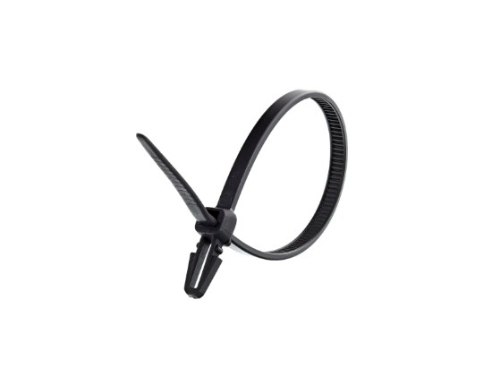 Picture of 6 Inch UV Black Push Mount Cable Ties - 100 Pack, Nylon, UL 94V-2, 40 Lbs Tensile Strength