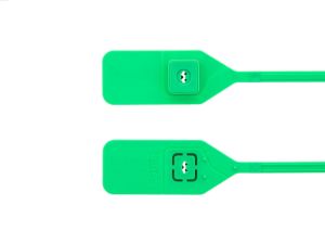 Picture of 13 Inch Green Tear Away Plastic Seal with Steel Lock - 100 Pack
