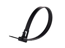 Picture of 8 Inch Black Releasable Cable Ties - 100 Pack, UV Protected, Nylon, 50 Lbs Tensile Strength