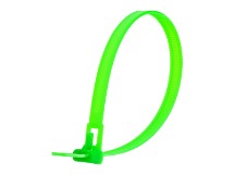 Picture of 10 Inch Fluorescent Green Releasable Cable Ties - 100 Pack, UV Protected, Nylon, 50 Lbs Tensile Strength