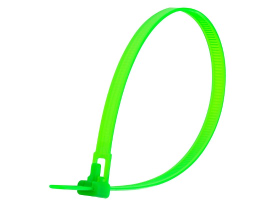 Picture of 12 Inch Fluorescent Green Releasable Cable Ties - 100 Pack, UV Protected, Nylon, 50 Lbs Strength