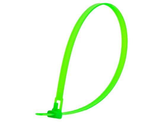 Picture of 14 Inch Fluorescent Green Releasable Cable Ties - 100 Pack, UV Protected, Nylon 6/6, 50 Lbs Strength