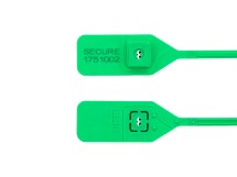 Picture of 14 1/2 Inch Standard Green Pull Tight Plastic Seal with Steel Locking Piece - 100 Pack