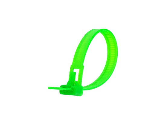 Picture of 6 Inch Fluorescent Green Standard Releasable Cable Tie - 100 Pack